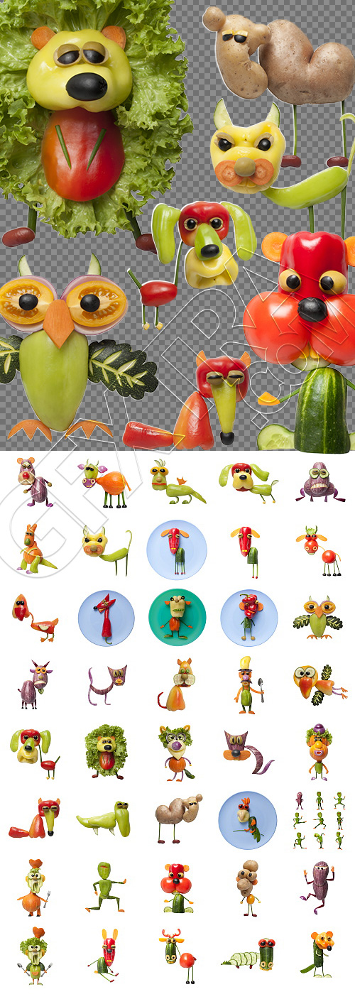 Creative Vegetables Animals on White Background 40xJPG