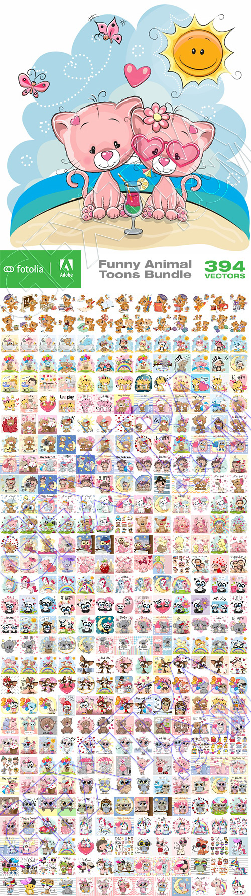 Funny Animal Toons Bundle 394xEPS