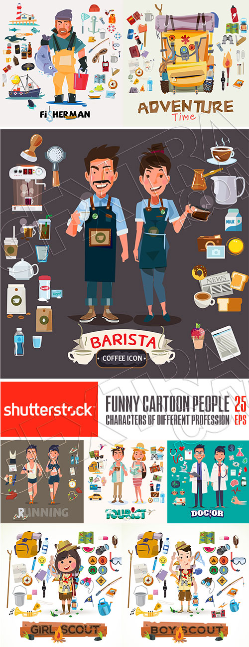 Funny Cartoon People and Characters of Different Profession 25xEPS
