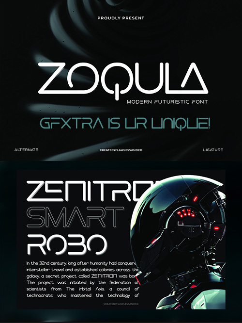Zoqula – Futuristic Font byFlawless OTF Zoqula – Futuristic Font byFlawless OTF