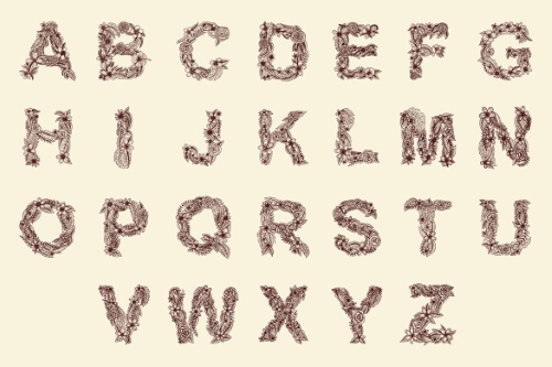 Hand Drawn Floral Alphabet A-Z 6537234 Hand Drawn Floral Alphabet A-Z 6537234