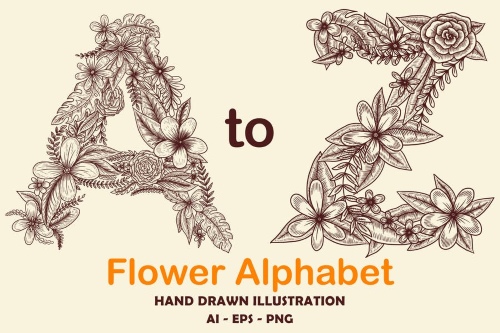 Hand Drawn Floral Alphabet A-Z 6537234 Hand Drawn Floral Alphabet A-Z 6537234