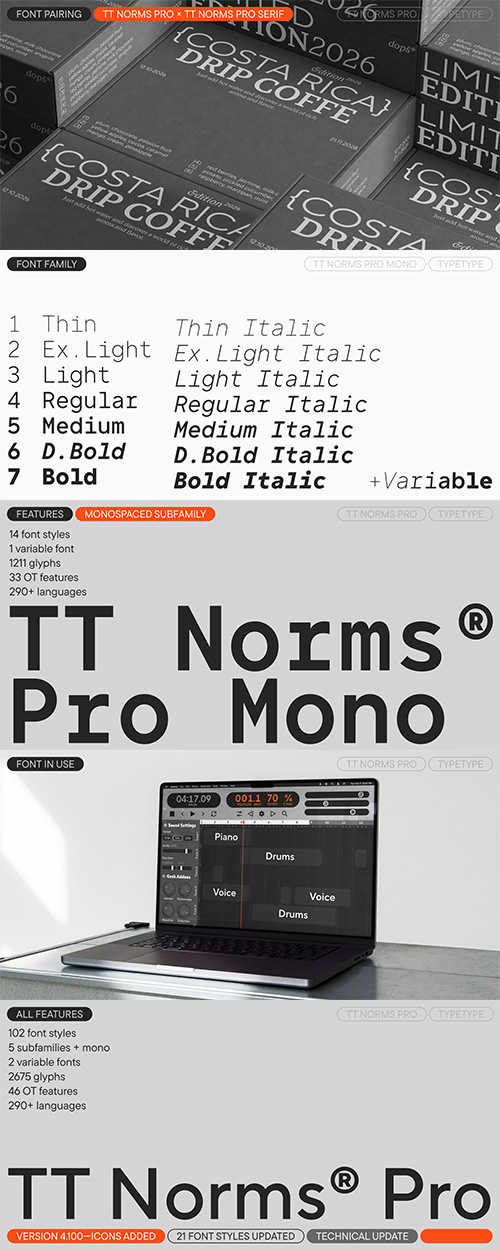 TT Norms Pro - 102 Styles + 2 Variable Fonts Family v4.100 2026