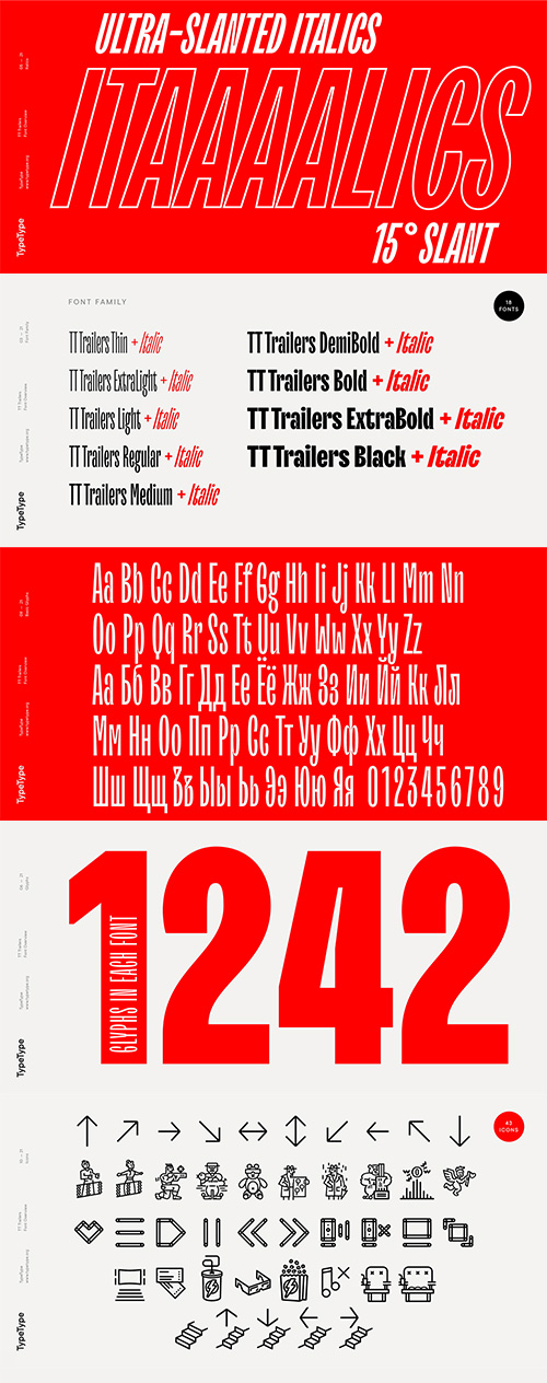 TT Trailers - 18 Styles + 1 Variable Font Family v2 NEW! TT Trailers - 18 Styles + 1 Variable Font Family v2 NEW!