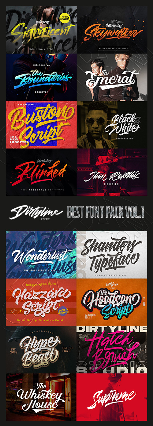 DirtyLineStudio - Best Font Pack Vol.1, 17 Typefaces