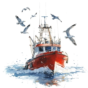 Nautical Watercolor Fishes 35xAI