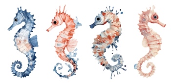 Nautical Watercolor Fishes 35xAI