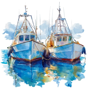 Nautical Watercolor Fishes 35xAI