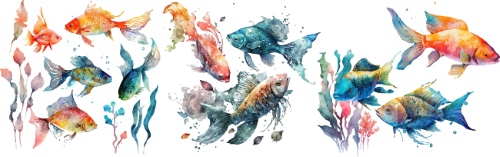 Nautical Watercolor Fishes 35xAI
