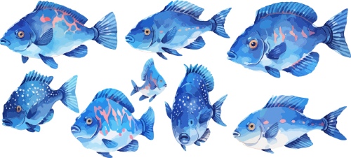 Nautical Watercolor Fishes 35xAI