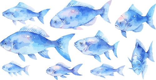 Nautical Watercolor Fishes 35xAI