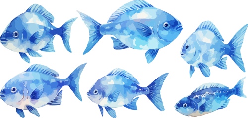 Nautical Watercolor Fishes 35xAI