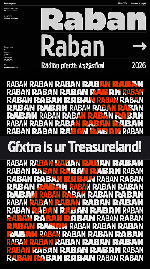 Raban - 5 Styles Font Family by Mateusz Machalski, NEW!