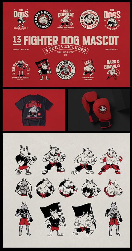 Vintage Fighter Dog Mascot Vectors AI/EPS/SVG