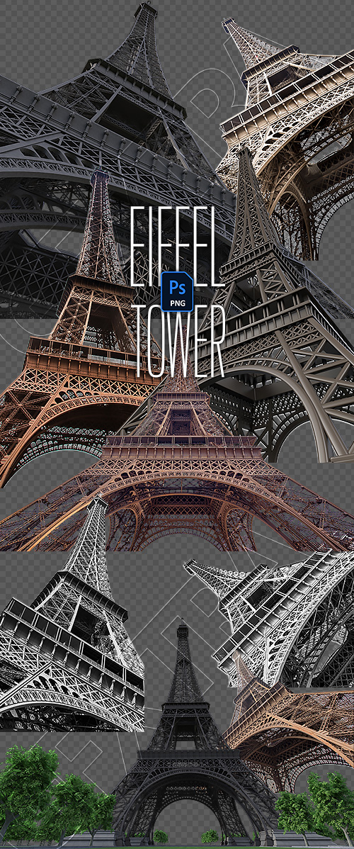 Eiffel Tower 5xPNG Transparent, 20xJPEG Isolated