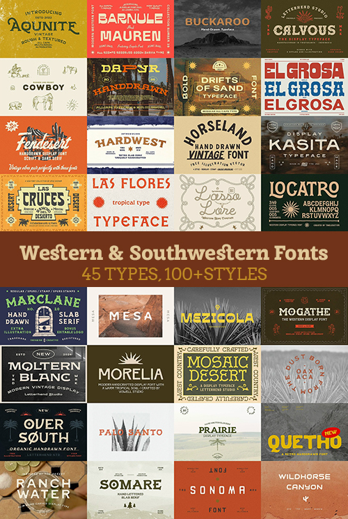 Western & Southwestern Fonts - 45 Types, 100+Styles