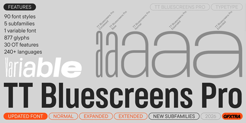 TT Bluescreens Pro - 90 Styles + 1 Variable Font Family v4.0