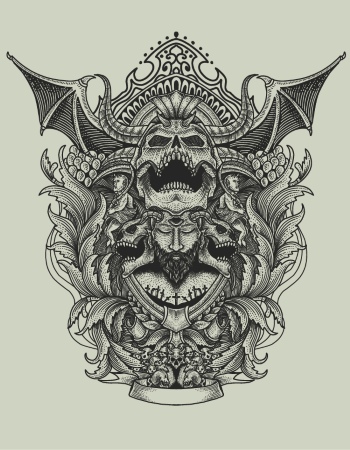 Gothic Vintage Skulls with Sacred Geometry Patterns 35xAI