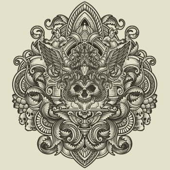 Gothic Vintage Skulls with Sacred Geometry Patterns 35xAI