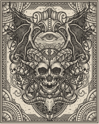 Gothic Vintage Skulls with Sacred Geometry Patterns 35xAI