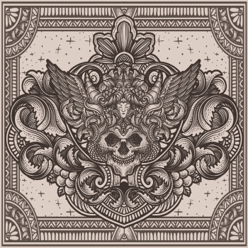 Gothic Vintage Skulls with Sacred Geometry Patterns 35xAI