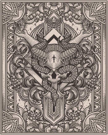 Gothic Vintage Skulls with Sacred Geometry Patterns 35xAI