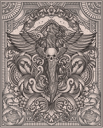Gothic Vintage Skulls with Sacred Geometry Patterns 35xAI