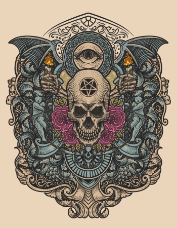 Gothic Vintage Skulls with Sacred Geometry Patterns 35xAI