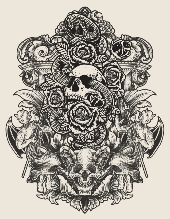 Gothic Vintage Skulls with Sacred Geometry Patterns 35xAI