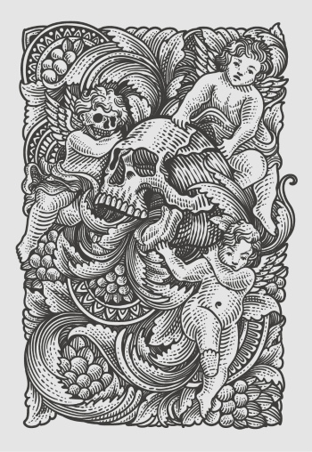 Gothic Vintage Skulls with Sacred Geometry Patterns 35xAI