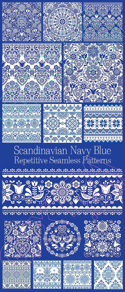 Scandinavian Navy Blue Repetitive Seamless Patterns 62xAI Scandinavian Navy Blue Repetitive Seamless Patterns 62xAI