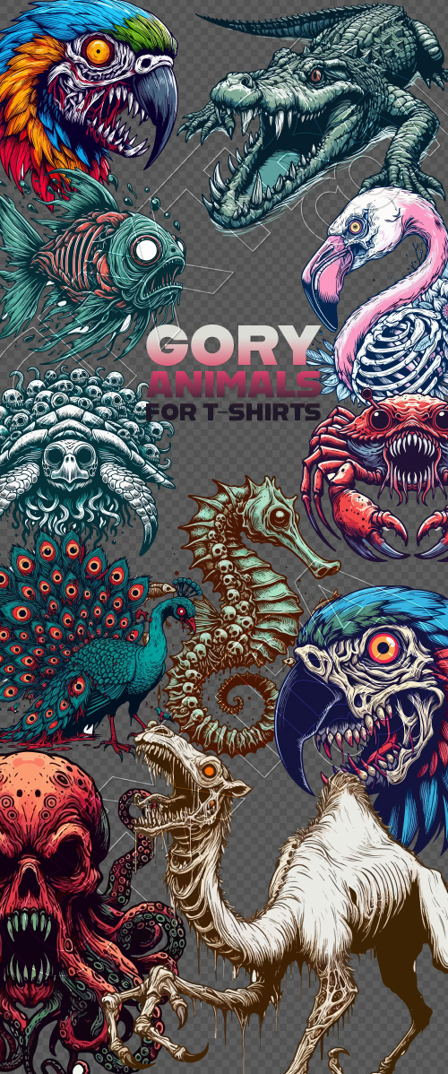 Gory Animals for T-Shirt Design 30xSVG