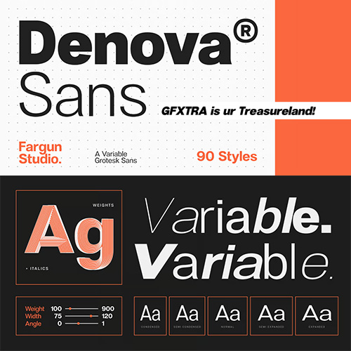 Denova Sans - 90 Static Styles + Variable Font Family