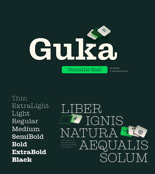 GUKA Versatile Slab - 18 Static Styles + 2 Variable Fonts NEW!