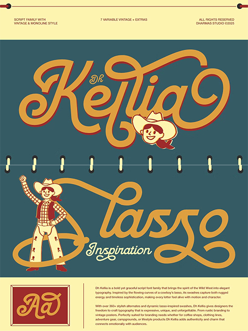 Dh Kellia - 7 Vintage Script + Variable Font Family 291890605