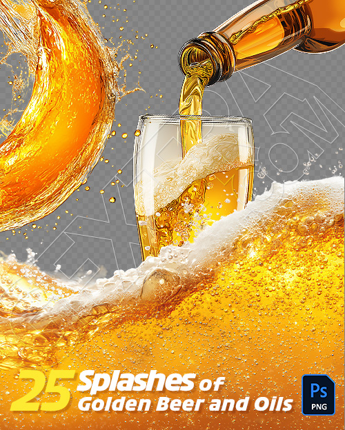 Splashes of Golden Beer & Oils Transparent 25xPNG