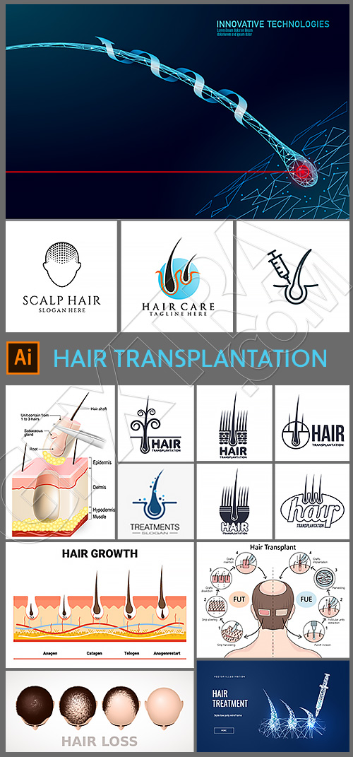 Hair Transplantation Logos & Illustrations 25xAI