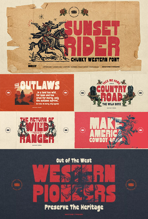 Sunset Rider - Chunky Western Single Style Font NEW!