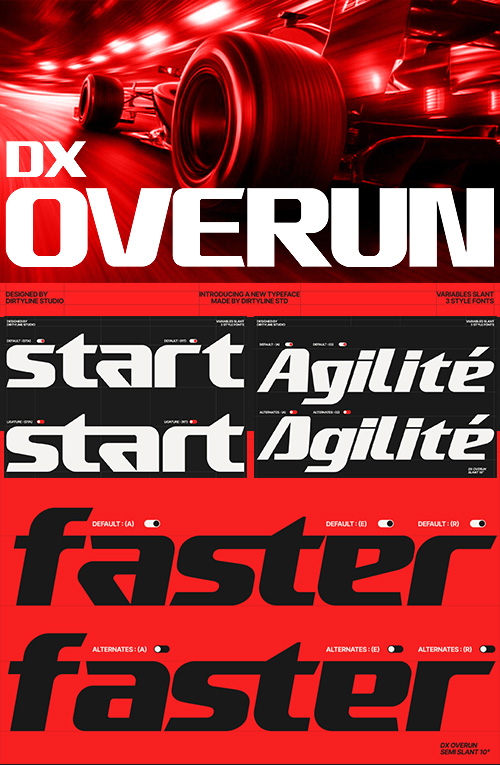 DX Overun - 3 Styles Font Family NEW