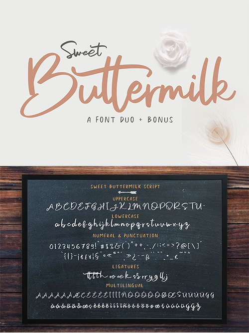 Sweet Buttermilk - Font Duo + Bonus 3234733