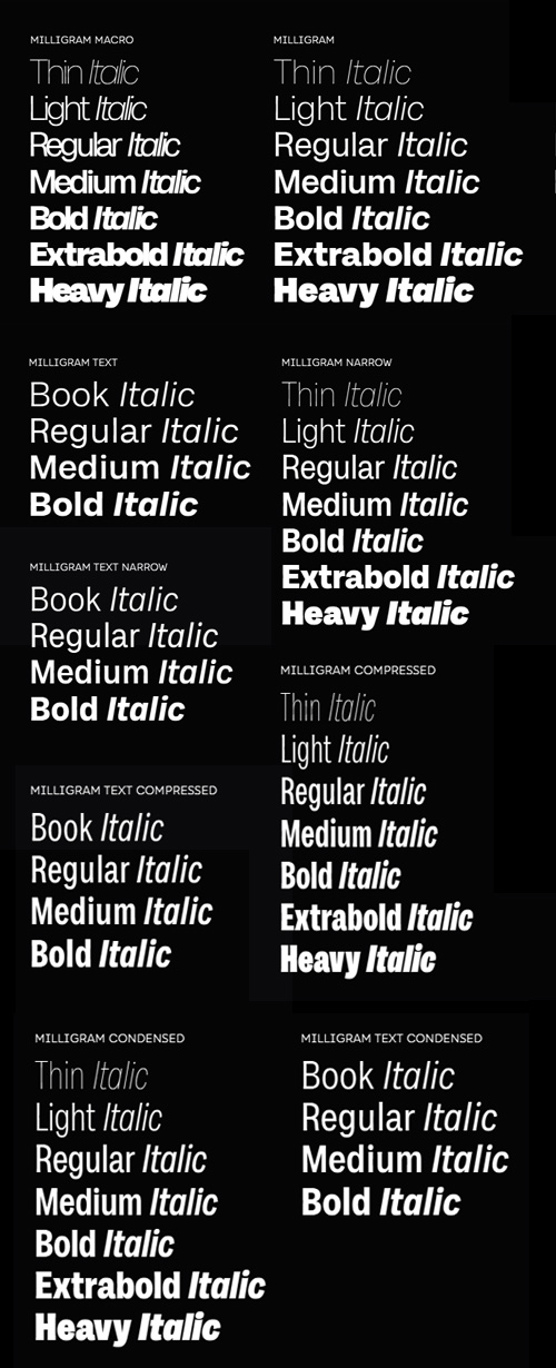 Milligram - Full Family 102 Styles + 4 Variable Types UPDATED! Milligram - Full Family 102 Styles + 4 Variable Types UPDATED!