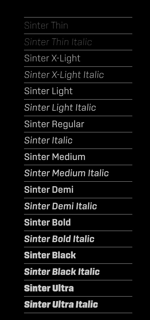 Sinter - 18 Styles + 2 Variable Fonts