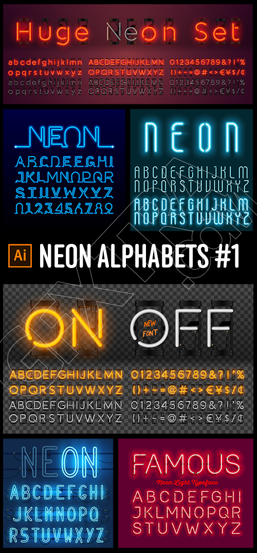 Neon & Led Alphabets #1, 27xAI