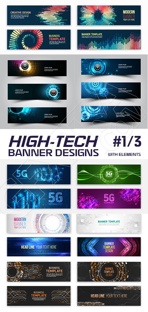High-Tech Banner Designs with Elements #1/3, 30xAI