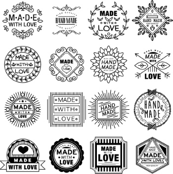 300+ Handmade Logos & Badgets 38xAI