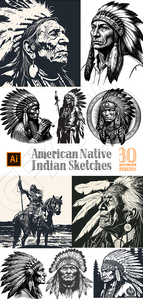 American Native Indian Sketches 30xAI