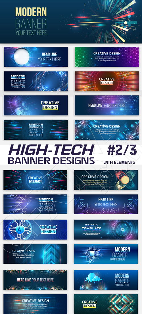 High-Tech Banner Designs with Elements #2/3, 30xAI High-Tech Banner Designs with Elements #2/3, 30xAI