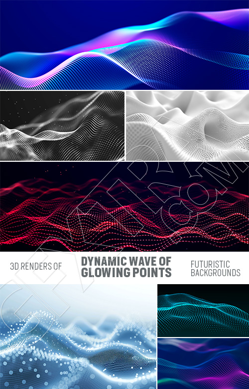 Dynamic Wave of Glowing Points, Futuristic Backgrounds 23xJPEG