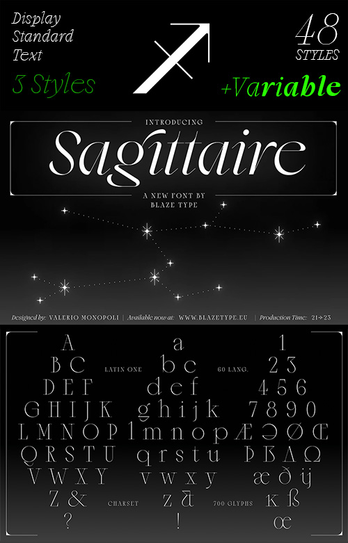 Sagittaire - 48 Styles + Variable Font Family v1.1 Sagittaire - 48 Styles + Variable Font Family v1.1