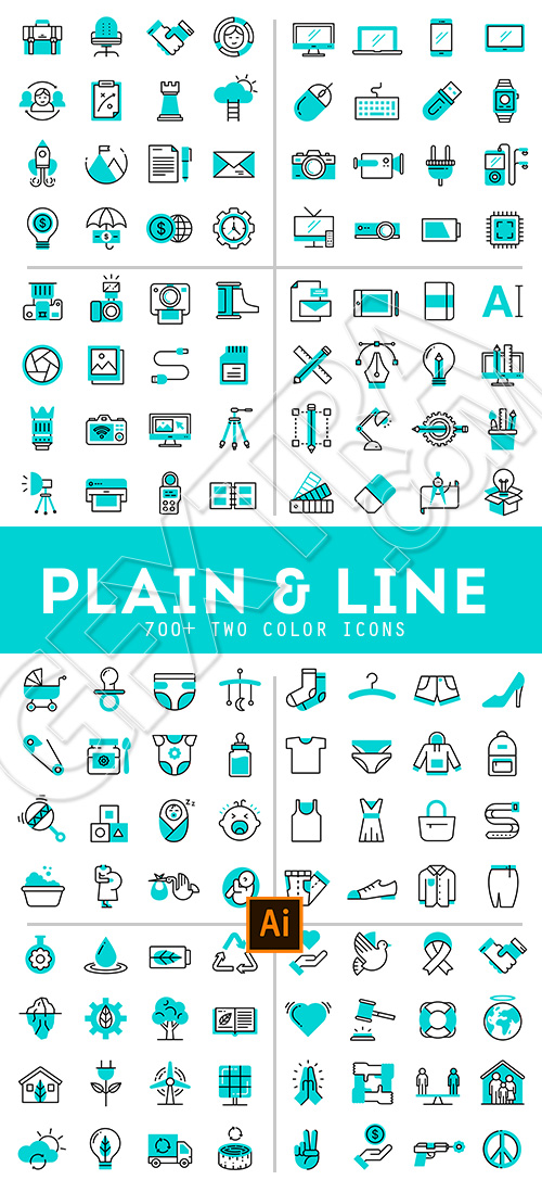 Plain & Line Icon Sets 44xEPS